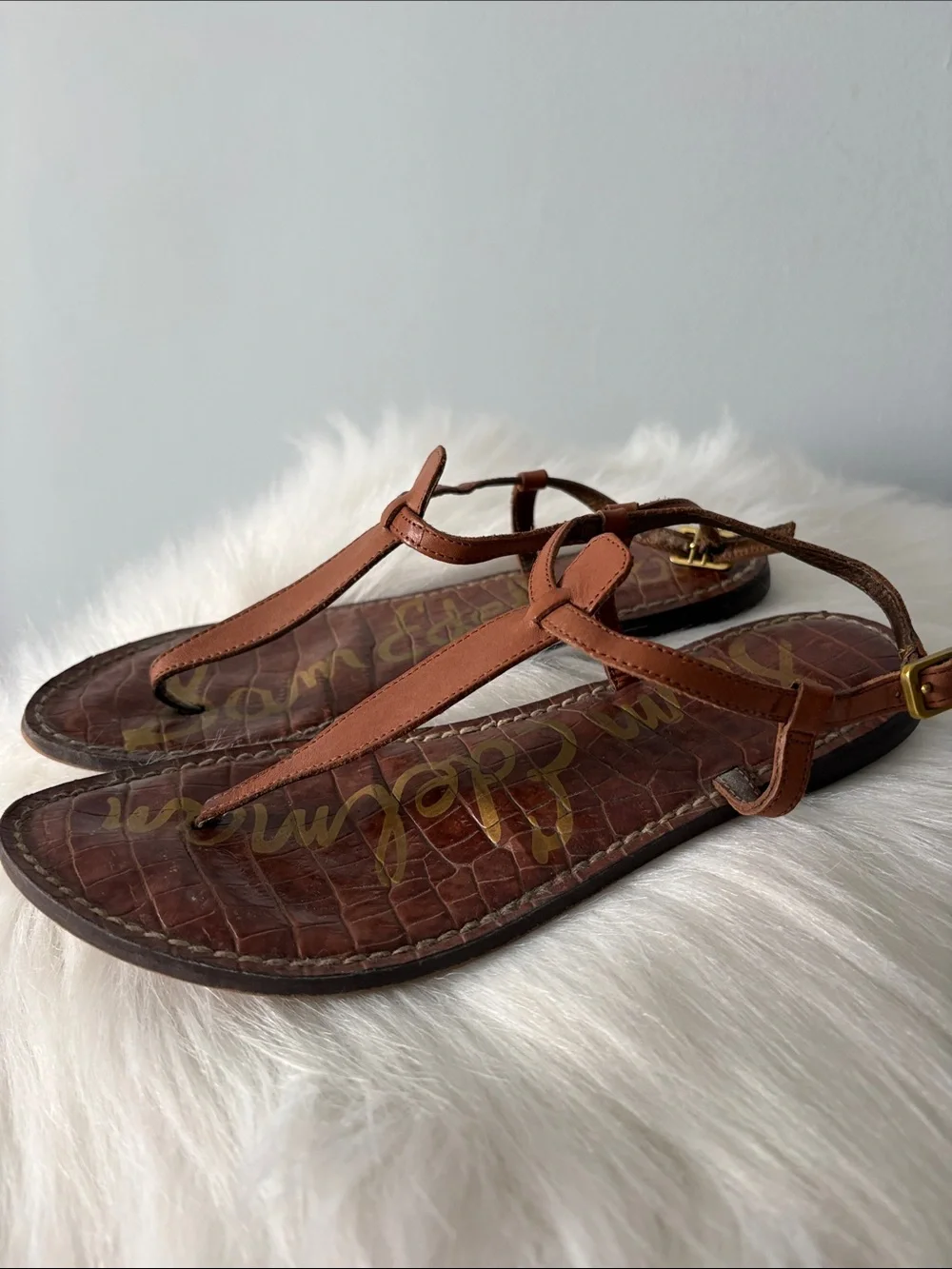 SAM EDELMAN Gigi 💯% Leather T-Strap Sandals (6.5) - Picture 3 of 11